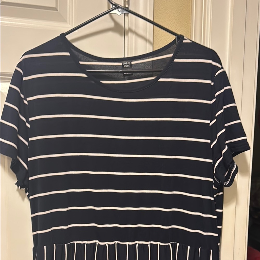 Blue and Gray Striped Casual Midi Sundress - Picture 2 of 5